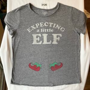 Isabel Maternity Women Short Sleeve T-shirt size XL,Gray, Expecting A Little Elf
